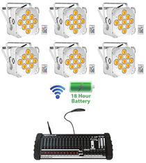 6 BEST PAR 60 White Battery Wash Lights Wireless DMX + 384 Ch. Controller
