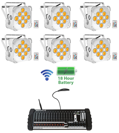 6 BEST PAR 60 White Battery Wash Lights Wireless DMX + 384 Ch. Controller