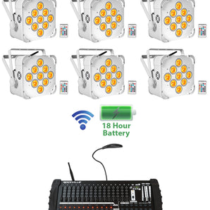 6) Rockville BEST PAR 60 Battery Wash Lights Wireless DMX+384 Channel Controller