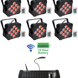 (6) Rockville BEST PAR 60 Battery Wash Lights Wireless DMX+384 Ch. Controller
