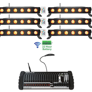 (6) Rockville BEST STRIP 60 Battery Light Bars+384 Ch. Wireless DMX Controller