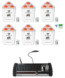 (6) RockWedge White LED Battery Lights+384 Ch. Wireless DMX Controller