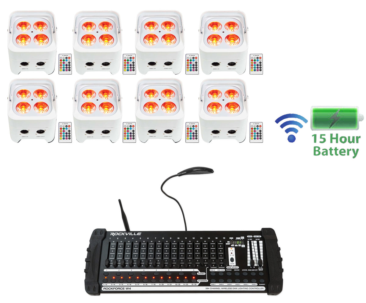 BEST PAR 50 White 8-Pack + ROCKFORCE W4 Controller Bundle