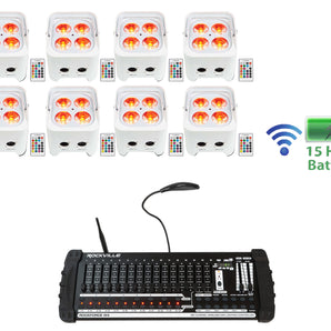8) Rockville BEST PAR 50 Battery Wash Lights Wireless DMX+384 Channel Controller