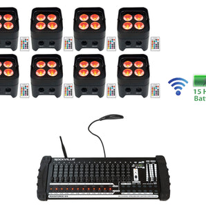 (8) Rockville BEST PAR 50 Battery Wash Lights Wireless DMX+384 Ch. Controller