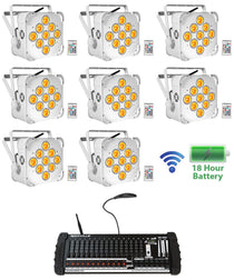 (8) BEST PAR 60 White Battery Wash Lights Wireless DMX+384 Channel Controller