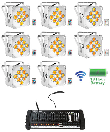 (8) BEST PAR 60 White Battery Wash Lights Wireless DMX+384 Channel Controller
