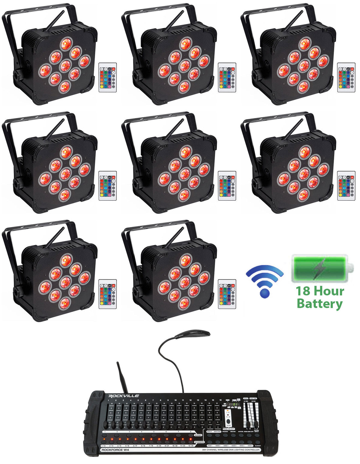 BEST PAR 60 8-Pack + ROCKFORCE W4 DMX Controller Bundle