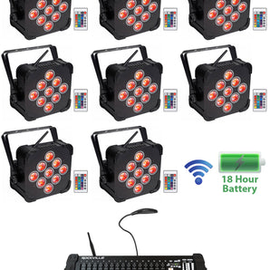 (8) Rockville BEST PAR 60 Battery Wash Lights Wireless DMX+384 Ch. Controller