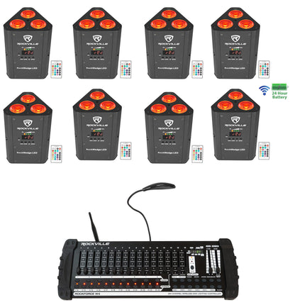 (8) RockWedge LED Battery Lights + 384 Channel Wireless DMX Controller