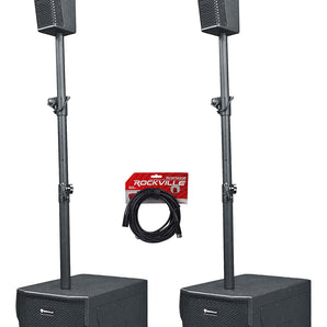 (2) Rockville TITAN COLUMN 12 Pro/DJ Powered Array Speakers w/12" Subs+Carry Bag