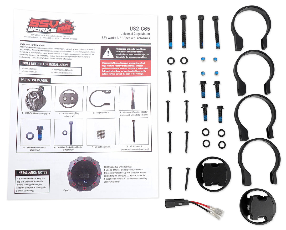 6.5" Roll Cage Speaker Pods With 1.75" Clamps (Pair)