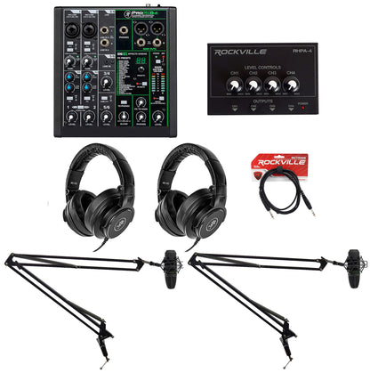 2-Person Podcast Podcasting Recording Kit w/Mackie ProFX6v3+EM-91C Mics+Booms
