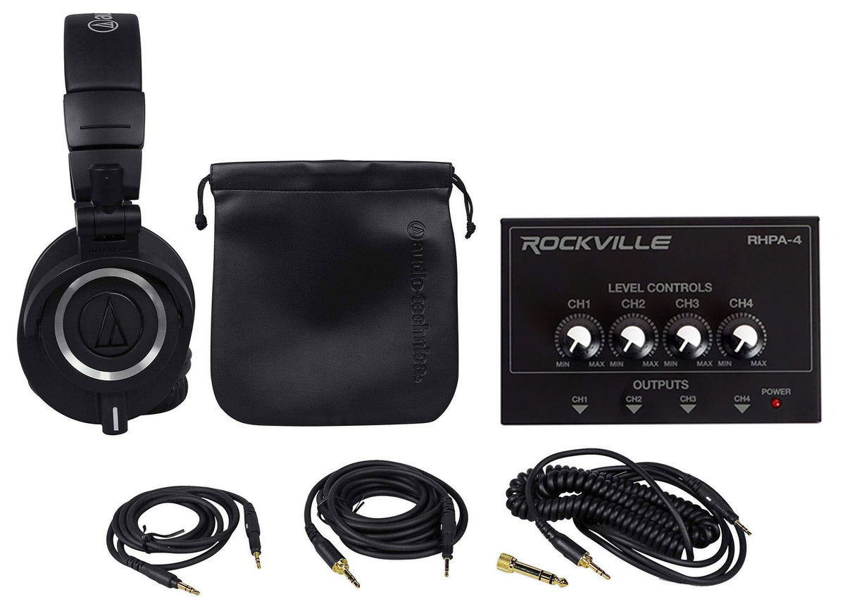 ATH-M50X Studio Headphones & 4-Channel Headphone Amplifier Bundle