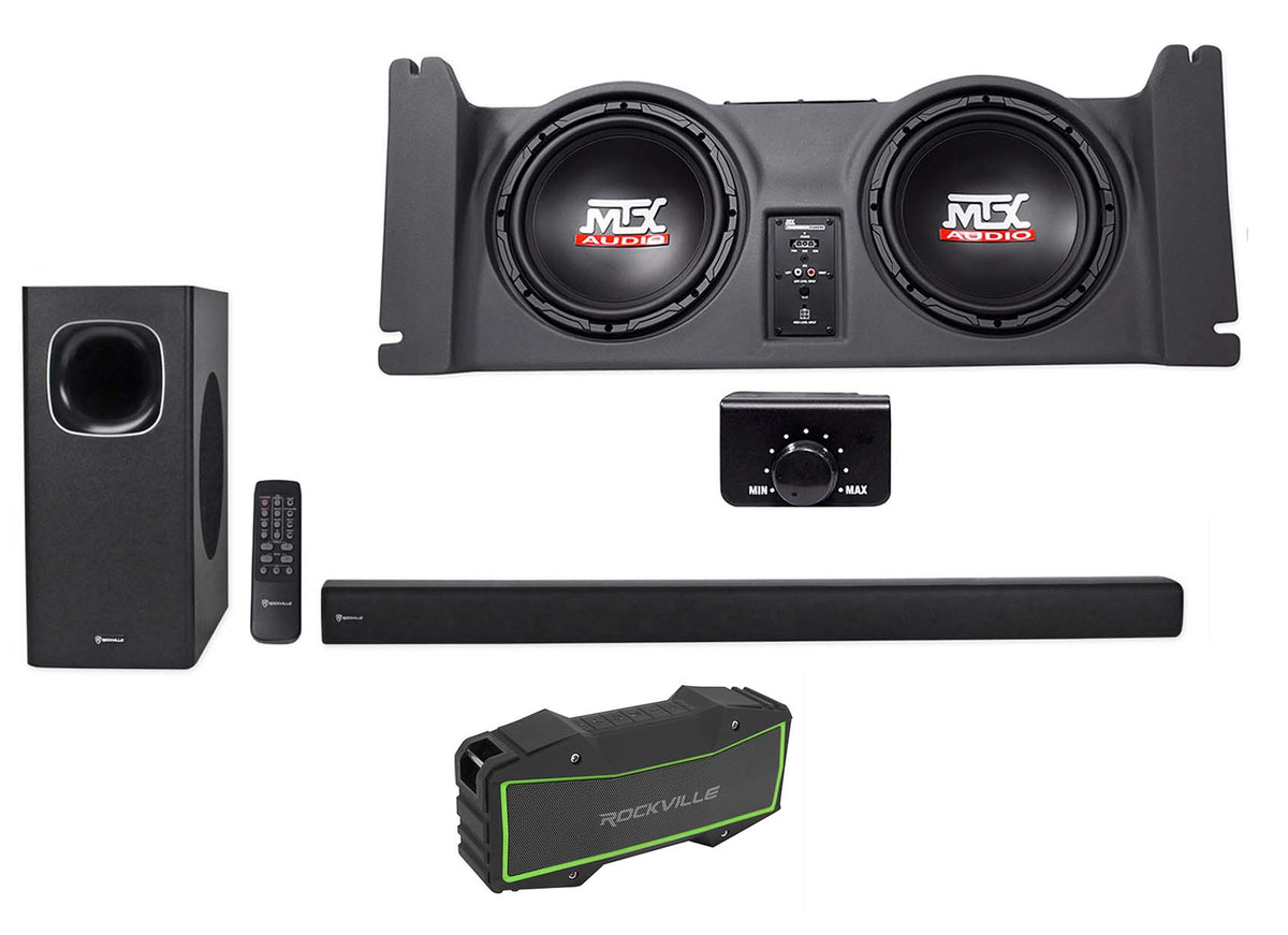 Dual 10" MTX Subwoofers+Sub Enclosure For 97-06 Jeep Wrangler TJ+ROCKBAR+Speaker