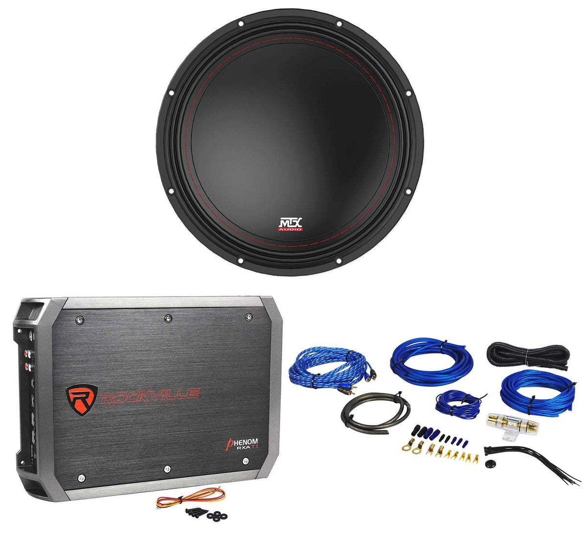 MTX 3510-04 10" 500 Watt SVC 4-ohm Car Audio Subwoofer+Amplifier+Amp Wire Kit
