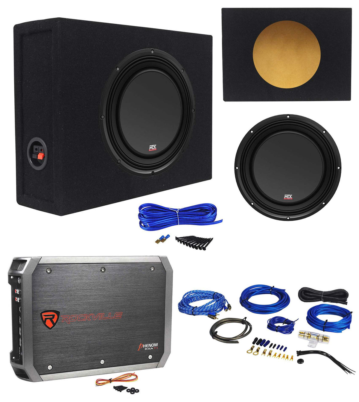 MTX 3510-04S 10" 600w Shallow Subwoofer+Sealed Sub Box Enclosure+Amplifier+Wires