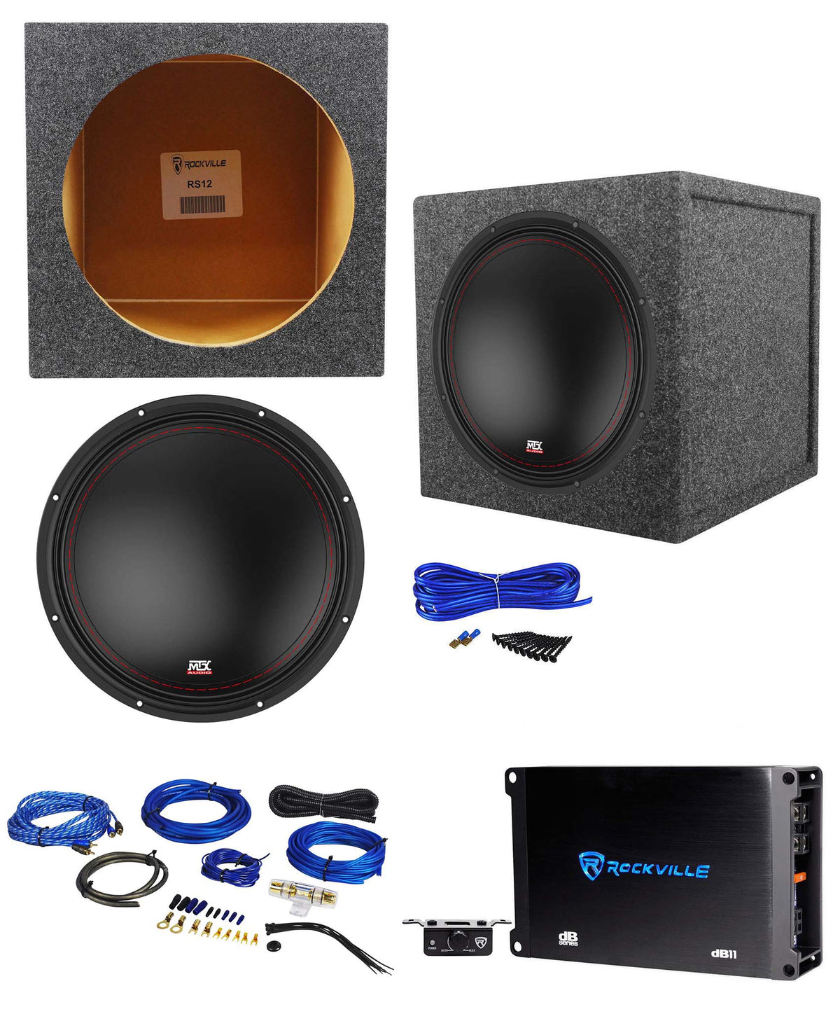MTX 3512-02 12" 500 Watt SVC Car Subwoofer+Sealed Sub Box+Mono Amplifier+Amp Kit
