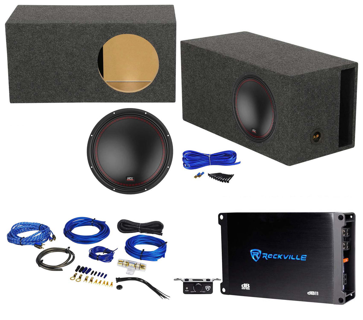 MTX 5512-44 12" 800 Watt DVC Car Subwoofer+Vented Sub Box+Mono Amplifier+Amp Kit