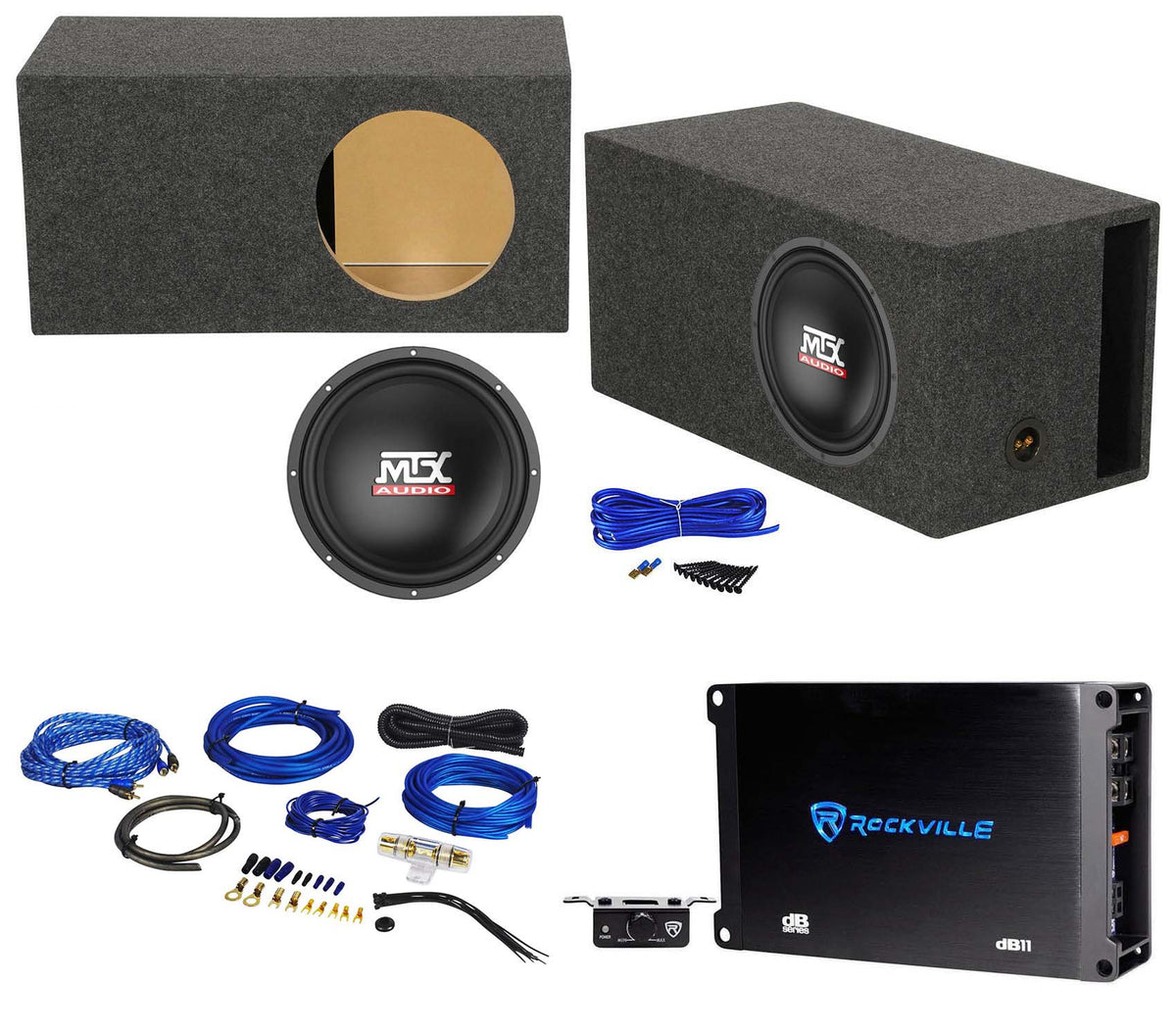 MTX TN12-02 12” 400w Car Audio Subwoofer+Vented Sub Box+Mono Amplifier+Amp Kit