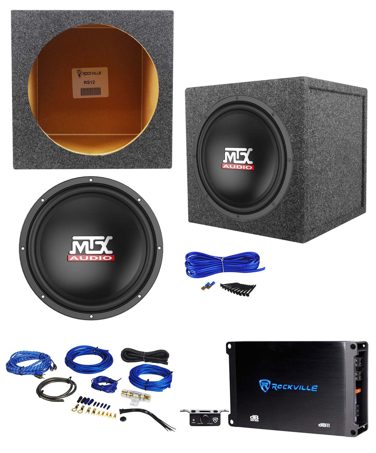 MTX TN12-02 12” 400w Car Audio Subwoofer+Sealed Sub Box+Mono Amplifier+Amp Kit