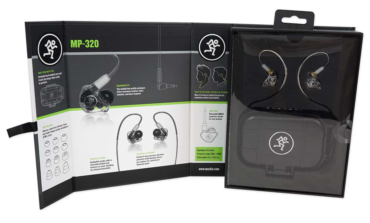 Mackie MP-320 Triple Dynamic Driver Professional In-Ear Monitors+Hard Case