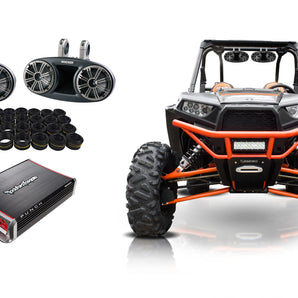Kicker 6.75" 300w Rollcage Speakers+4-Ch Amp+Receiver 4 ATV/UTV/RZR/CART/Polaris