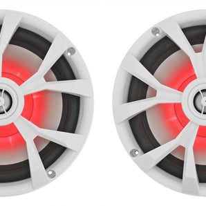 Pair Rockville RKL80MW 8" 900 Watt White 2-Way Marine Boat Speakers w/LED's