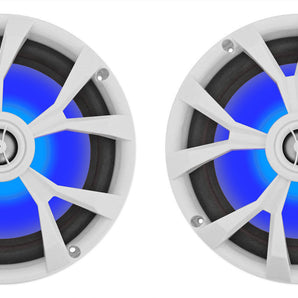 Pair Rockville RKL80MW 8" 900 Watt White 2-Way Marine Boat Speakers w/LED's