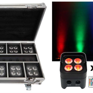 Rockville BEST PACK 50 (8) Black Battery Wash Lights+Wireless DMX+Charging Case