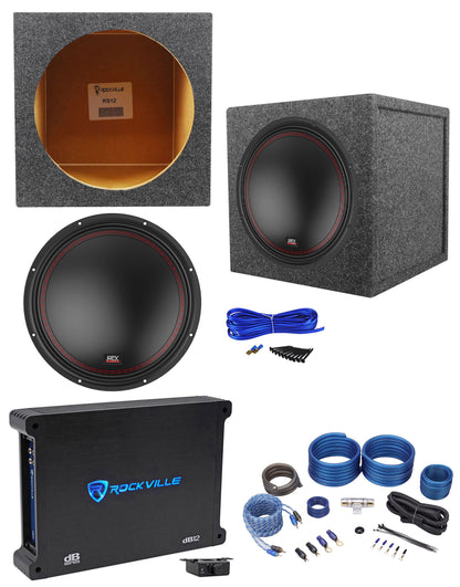 MTX 5512-44 12" 800w Subwoofer+Sealed Sub Box Enclosure+Mono Amplifier+Amp Kit
