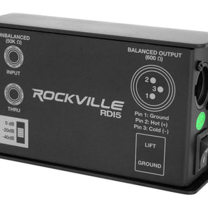 Rockville RDI5 DI Box Converts Guitar/Instrument Signal to Balanced Line Level