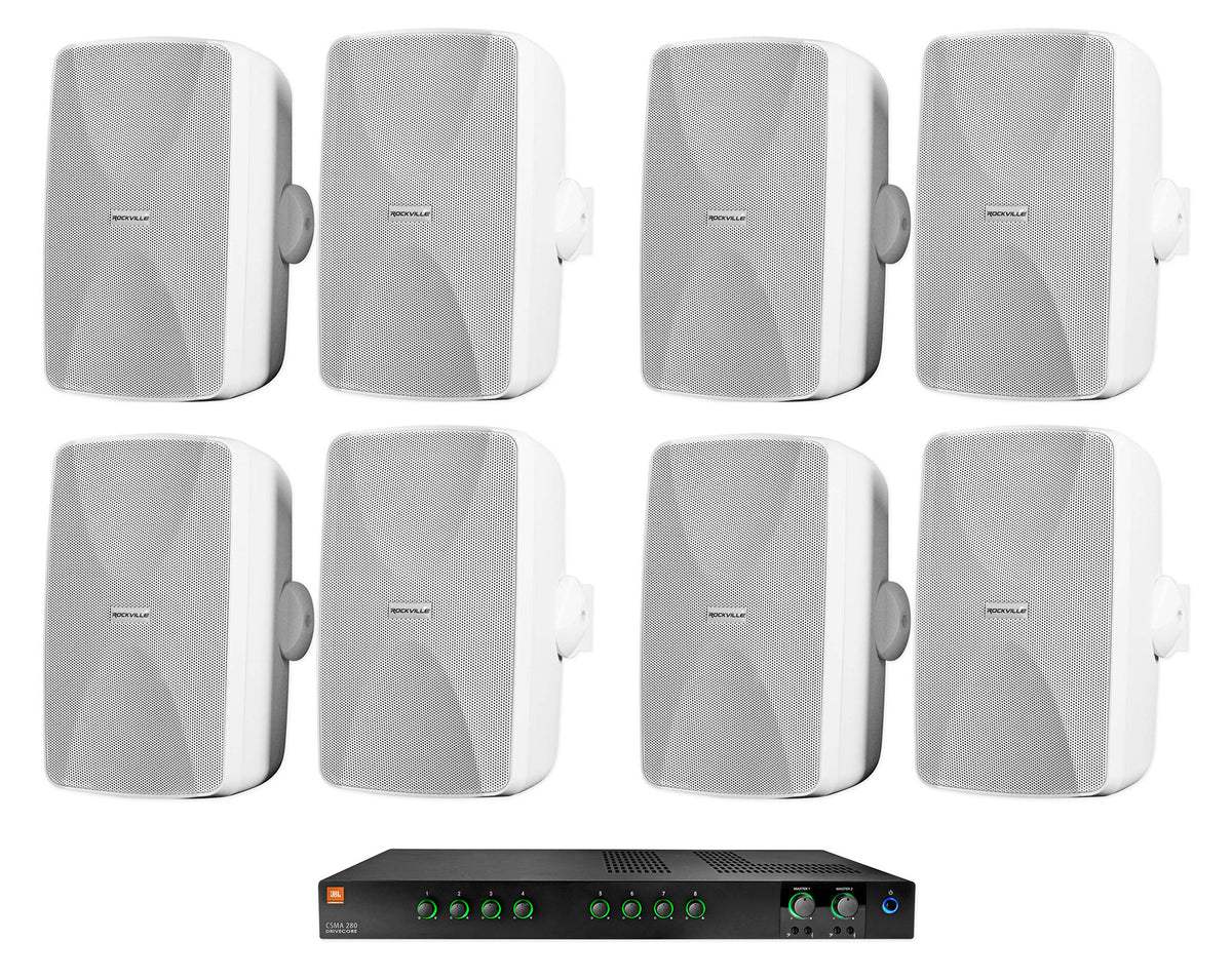 JBL CSMA280 Commercial/Restaurant Amplifier Amp+(8) White 5.25" Wall Speakers