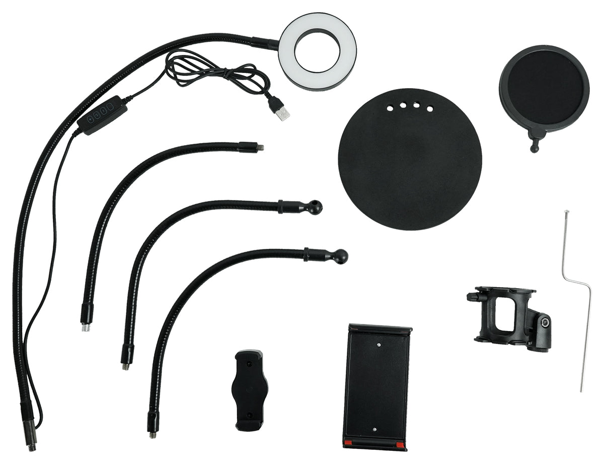 LiveShow4LTM Live Stream Podcast Phone, Mic and Tablet Stand with LED