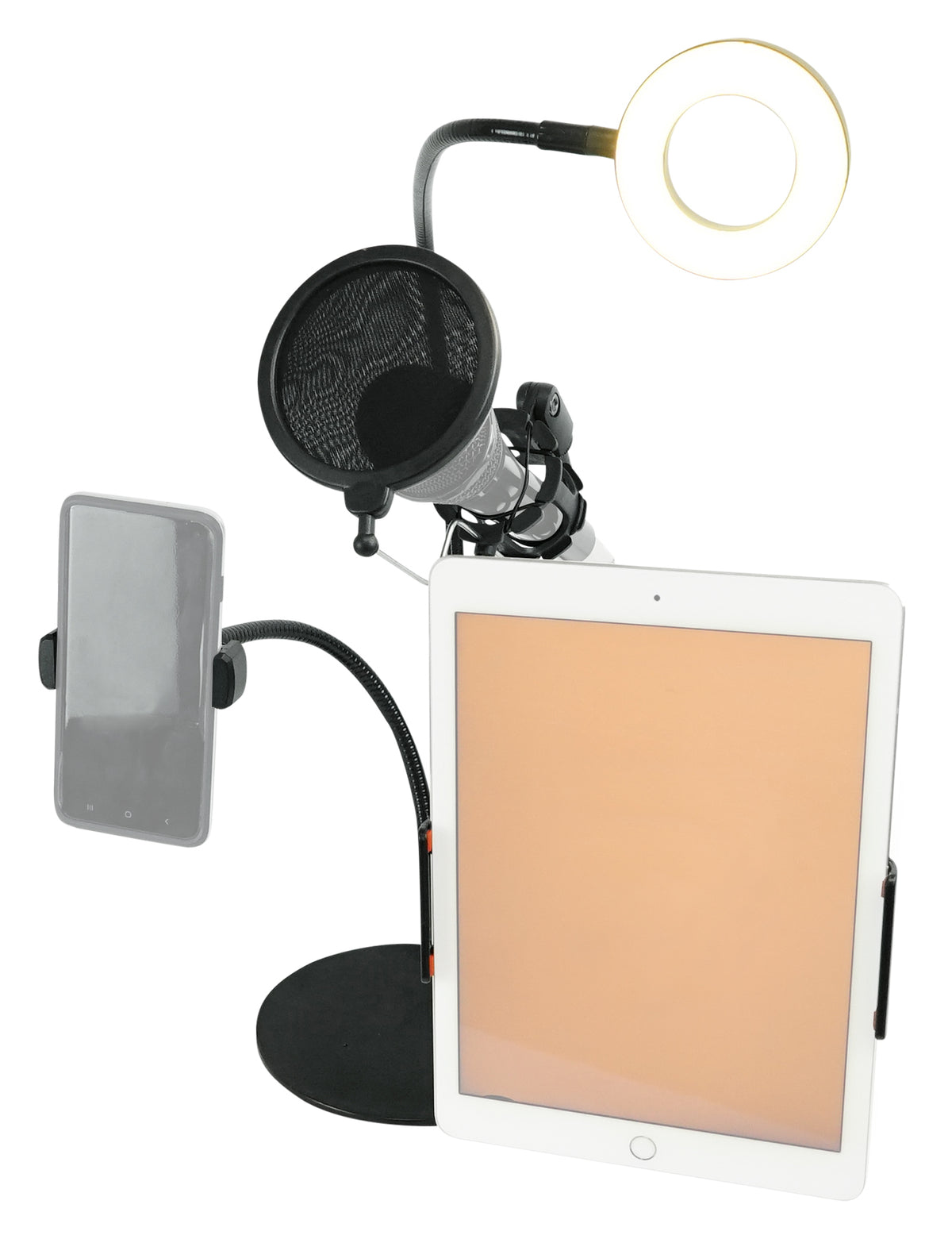 LiveShow4LTM Live Stream Podcast Phone, Mic and Tablet Stand with LED