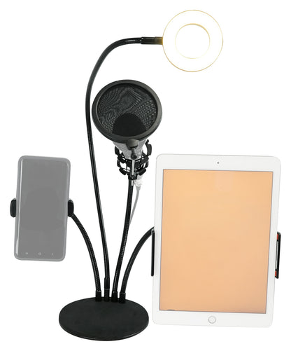 LiveShow4LTM Live Stream Podcast Phone, Mic and Tablet Stand with LED