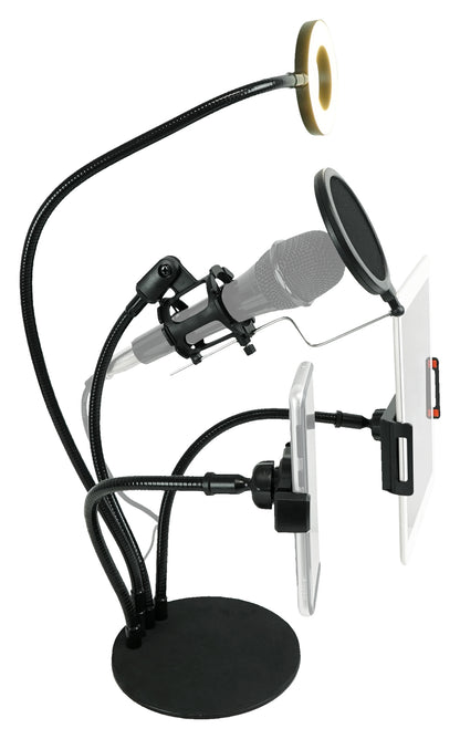 LiveShow4LTM Live Stream Podcast Phone, Mic and Tablet Stand with LED