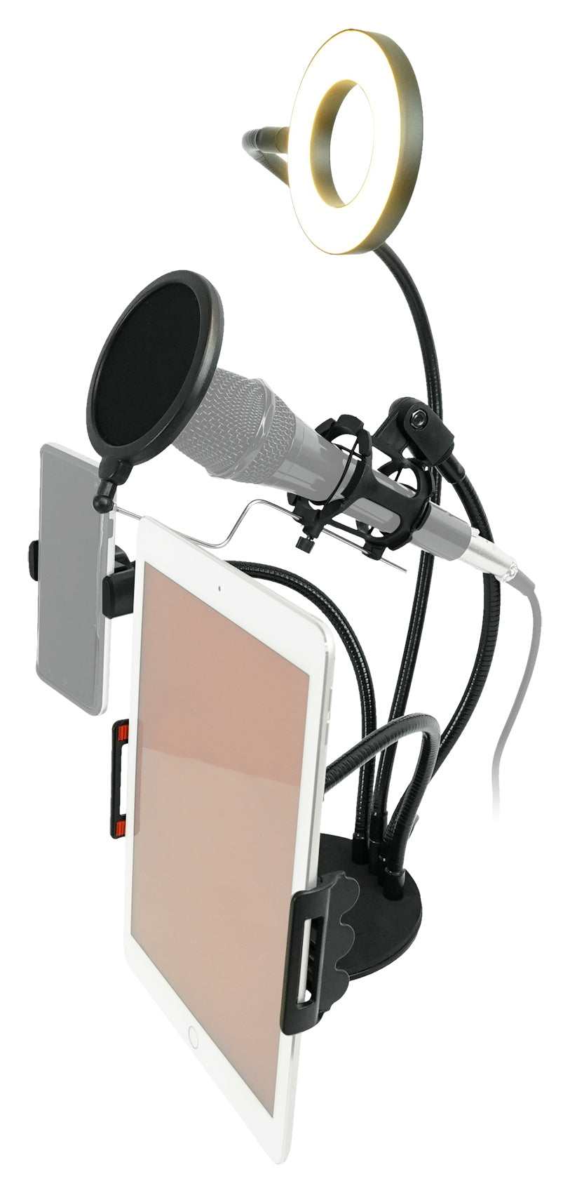 LiveShow4LTM Live Stream Podcast Phone, Mic and Tablet Stand with LED