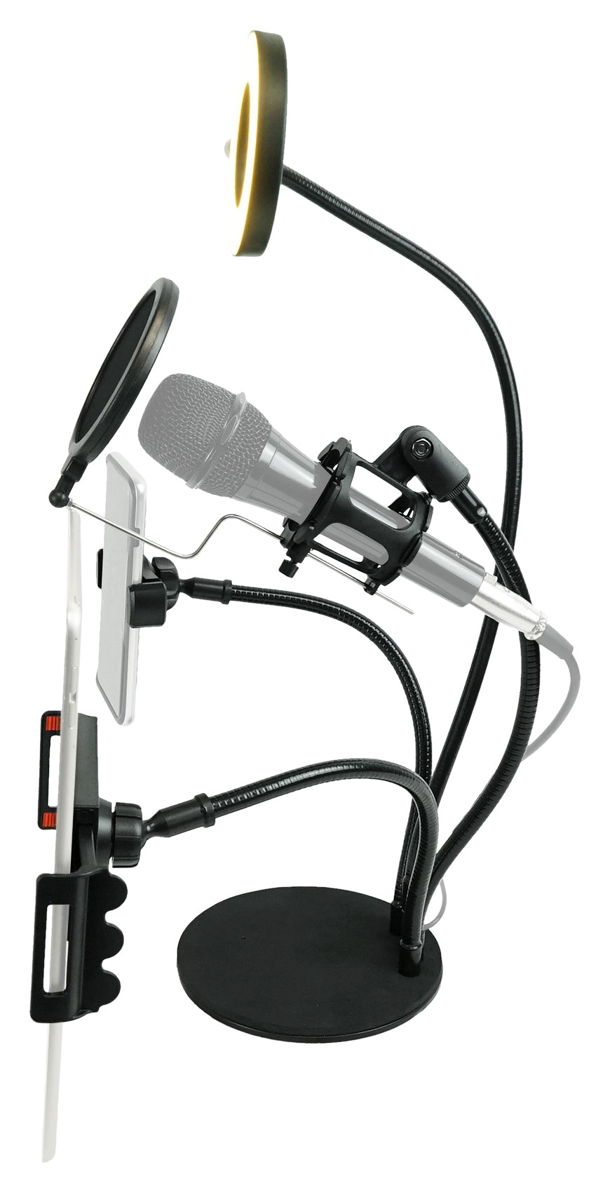 LiveShow4LTM Live Stream Podcast Phone, Mic and Tablet Stand with LED