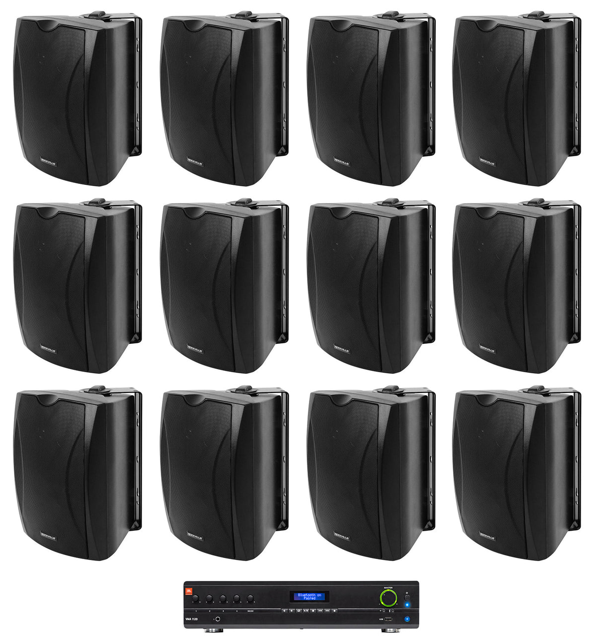 JBL VMA1120 70v Bluetooth Amplifier+12) Black 5.25" Wall Speakers For Restaurant
