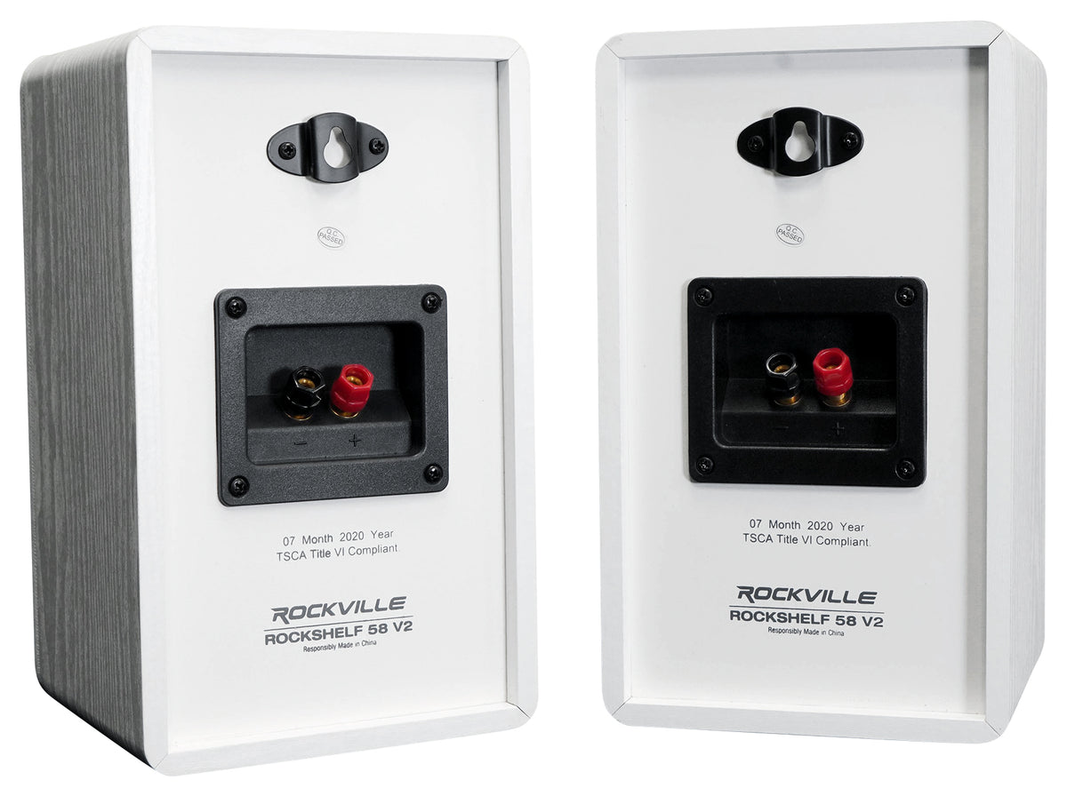 Pair Rockville RockShelf 58W 360w White 5.25" Home Theater Bookshelf Speakers/8 Ohm