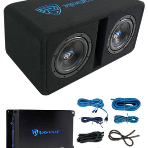 Rockville DK58 PACKAGE Dual 8" 1600w Loaded K5 Car Subwoofer Enclosure+DB11 Amp