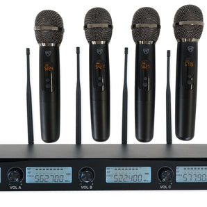 Rockville RWM-4US Quad Wireless UHF 4 Microphone System w/Adjustable Frequency