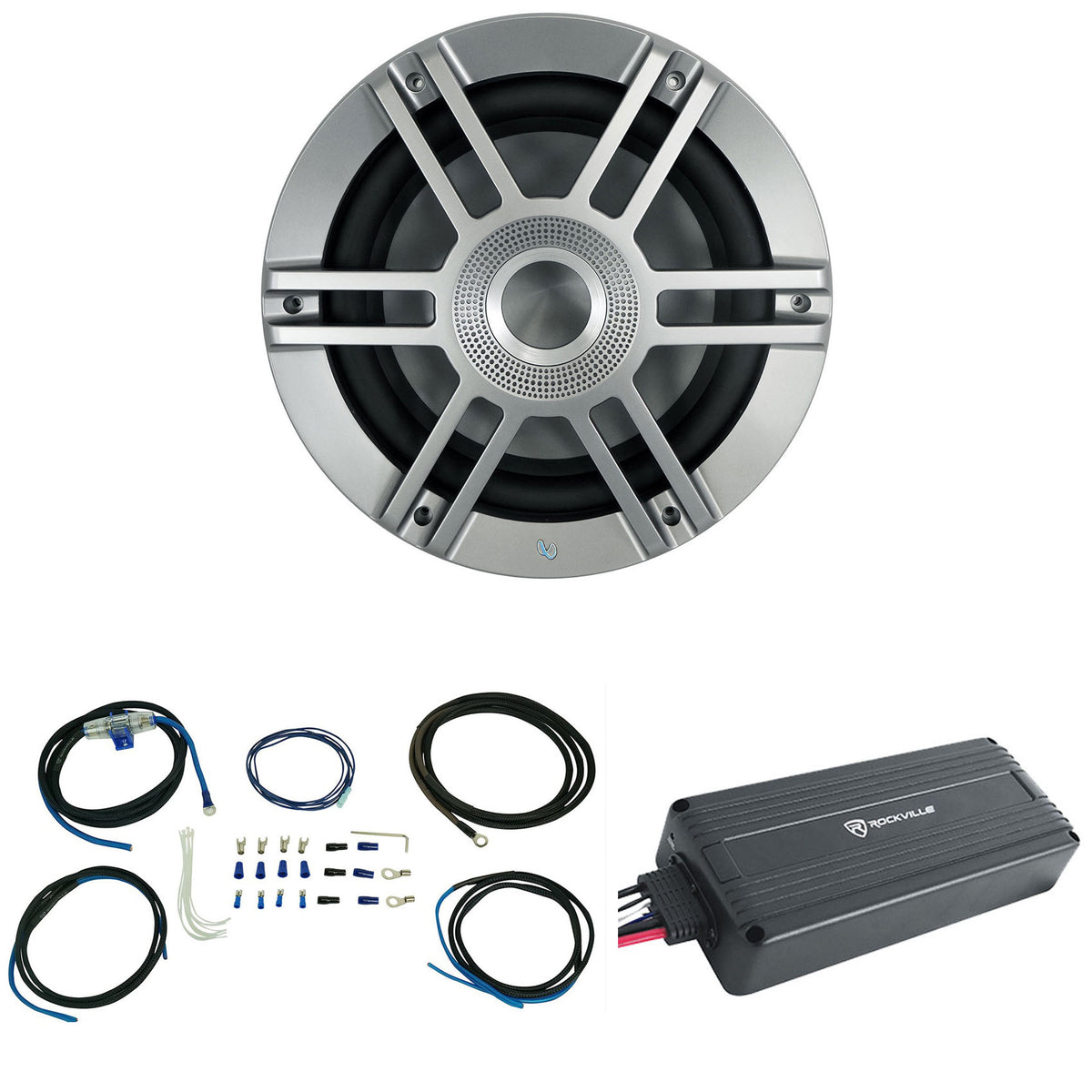 KAPPA 1050M 10" 900 Watt Subwoofer + Micro Powersports Amplifier + Amp Kit
