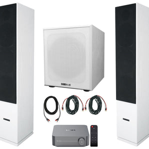 (2) Rockville Rocktower 64B White Home Tower Speakers+Wifi Amp Receiver+Sub