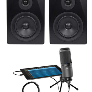 Audio Technica AT2020USBi Condenser USB Recording Studio Microphone+(2) Monitors