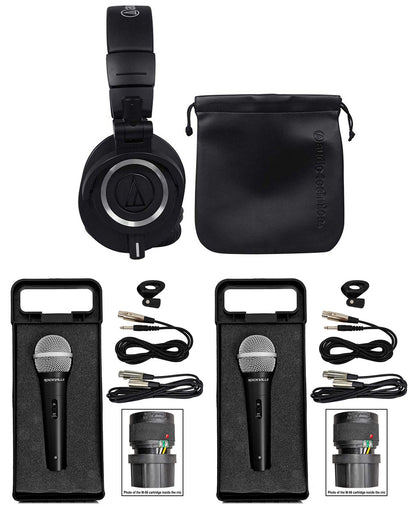 ATH-M50X Studio Headphones & Two RMC-XLR Handheld Microphones Bundle