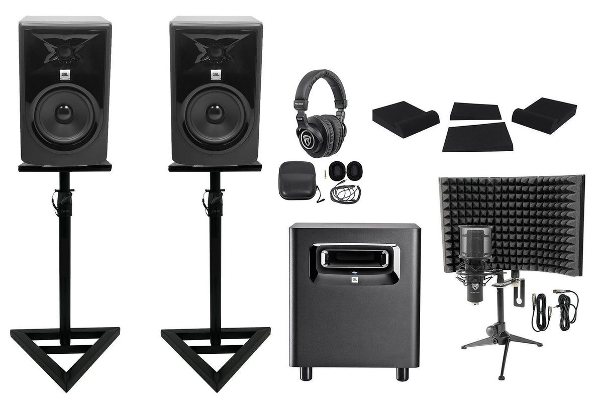 (2) 306P MkII Studio Bundle With Subwoofer, Headphones, Mic + Shield