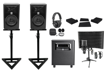 (2) 306P MkII Studio Bundle With Subwoofer, Headphones, Mic + Shield
