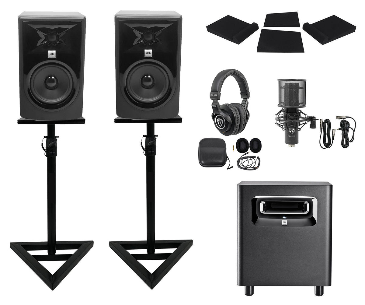 308P MkII 8" Studio Monitor Bundle with Subwoofer, Stands, Headphones & Microphone